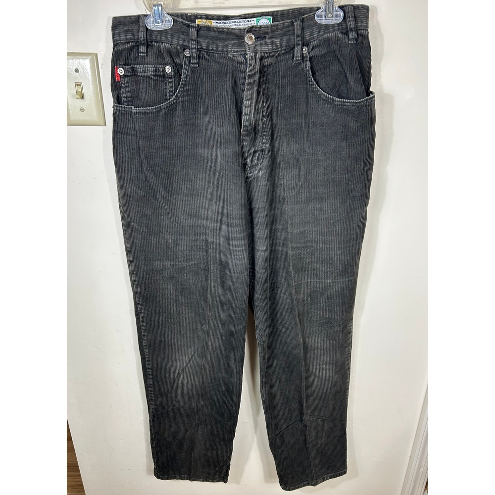 VTG Bugle Boy Corduroy Pants Mens 33x30 Charcoal Loose Fit Gold Crest 90s Skater